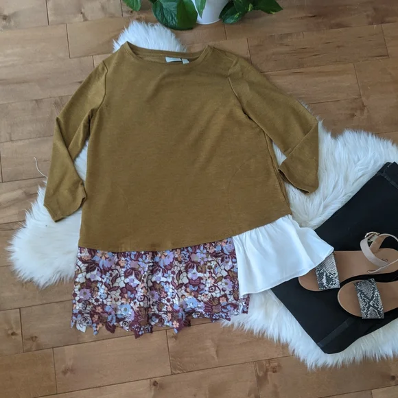 LOGO - Terry Top with Poplin Ruffle Hem - Picture 11 of 12